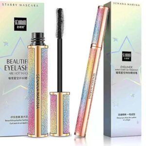 4D Silk Fiber Lash Mascara and SENANA MARINA Eyeliner & Mascara Set – Black Waterproof Liquid Eyeliner Pencil & Quantity-Enhancing Sky Excessive Mascara