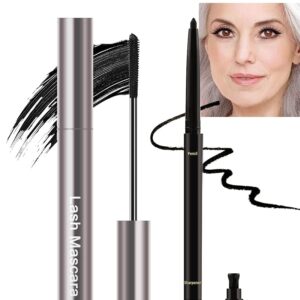 Black Mascara and Eyeliner Set for Girls 60 and Over: Tubing Mascara for Quantity and Size, Cream Gel Pencil for Waterline, Ultimate for Thinning Lashes and Delicate Eyes,…