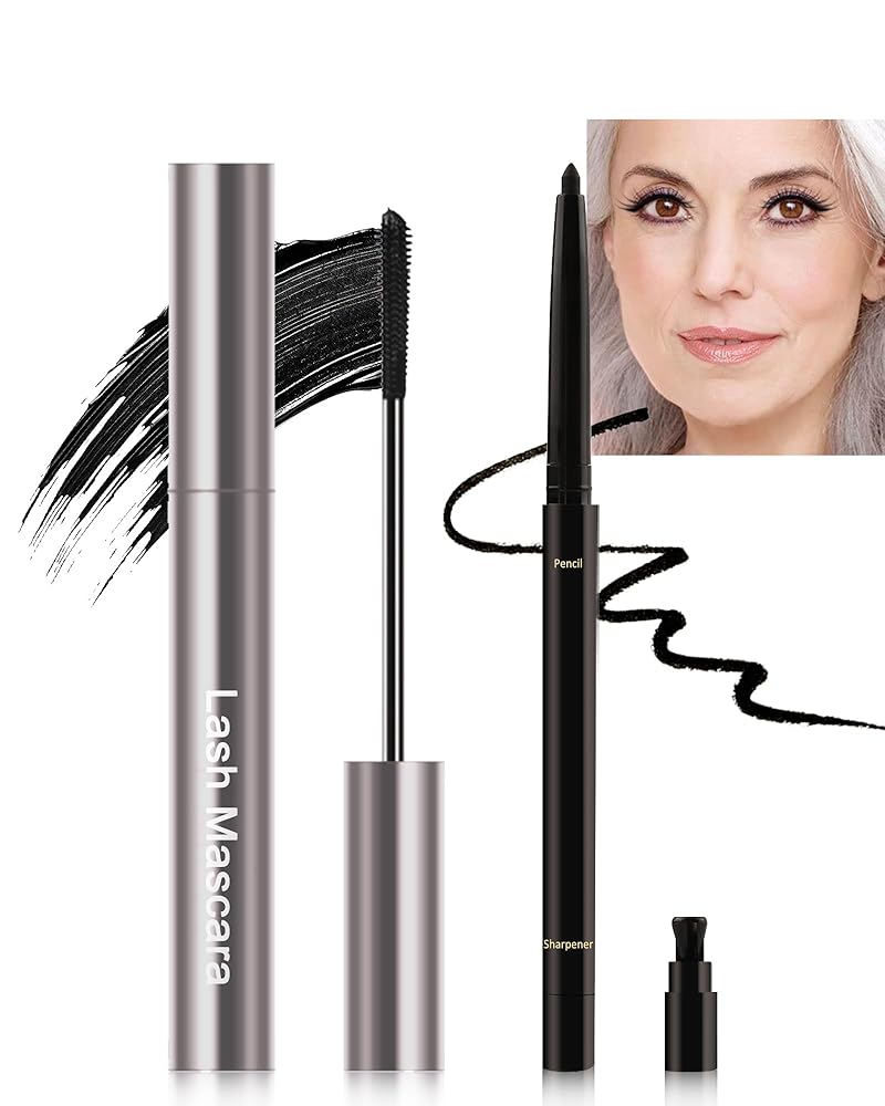 Black Mascara and Eyeliner Set for Girls 60 and Over: Tubing Mascara for Quantity and Size, Cream Gel Pencil for Waterline, Ultimate for Thinning Lashes and Delicate Eyes,…