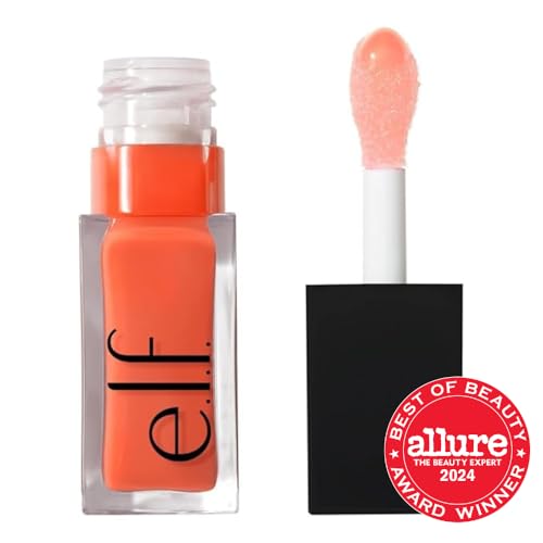 e.l.f. Glow Reviver Lip Oil - Nourishing Tinted Formulation for Shine, Enriched with Jojoba Oil, Vegan & Cruelty-Free, in Coral Fixation