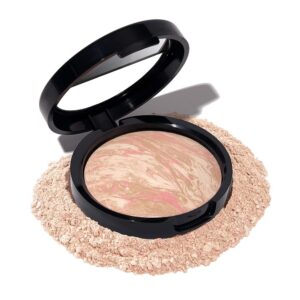 LAURA GELLER NEW YORK Award-Successful Baked Steadiness-n-Brighten Shade Correcting Powder Basis in Porcelain – Buildable Gentle to Medium Protection with a Demi-Matte Pure End