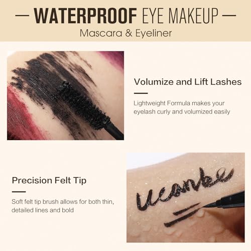 UCANBE Brown Mascara and Liquid Eyeliner Set - Waterproof Coloured Eye Make-up Duo for a Pure Raise & Curl, That includes Pigmented Smudge-Proof Eyeliner to Improve Your Gaze